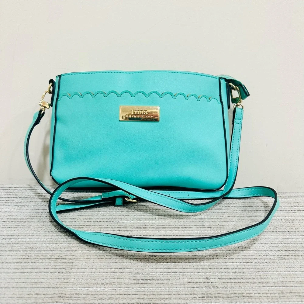 Trina Turk Teal Turquoise Scalloped Crossbody‎ Bag Gold Hardware Pre-owned